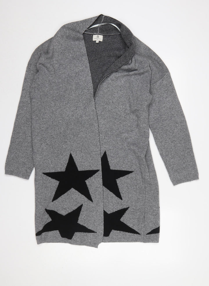 Benedetta.b Women's Grey Merino Wool Mix Star Knit Open Cardigan M