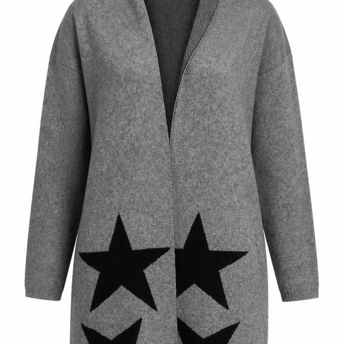 Benedetta.b Women's Grey Merino Wool Mix Star Knit Open Cardigan M