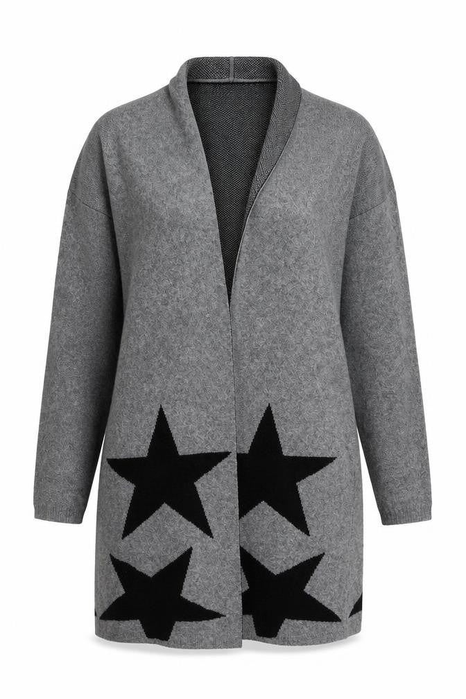 Benedetta.b Women's Grey Merino Wool Mix Star Knit Open Cardigan M