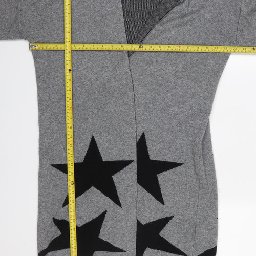 Benedetta.b Women's Grey Merino Wool Mix Star Knit Open Cardigan M