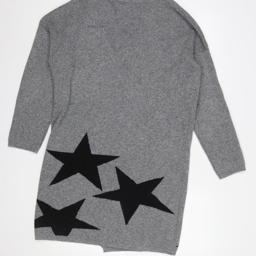 Benedetta.b Women's Grey Merino Wool Mix Star Knit Open Cardigan M