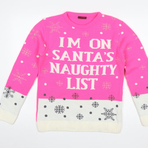 XITED Womens Pink Christmas Pullover Jumper Size 10 Crew Neck
