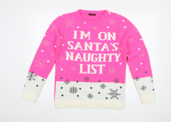 XITED Womens Pink Christmas Pullover Jumper Size 10 Crew Neck