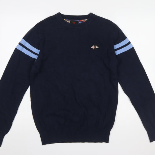 Devil's Advocate Men's Blue Cotton Embroidered Bee Jumper Size M