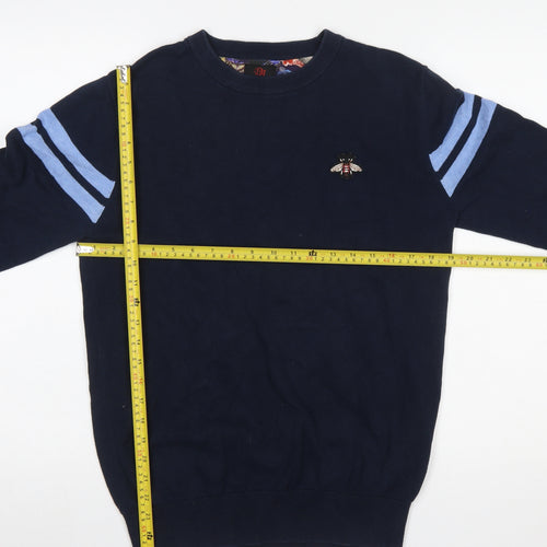 Devil's Advocate Men's Blue Cotton Embroidered Bee Jumper Size M