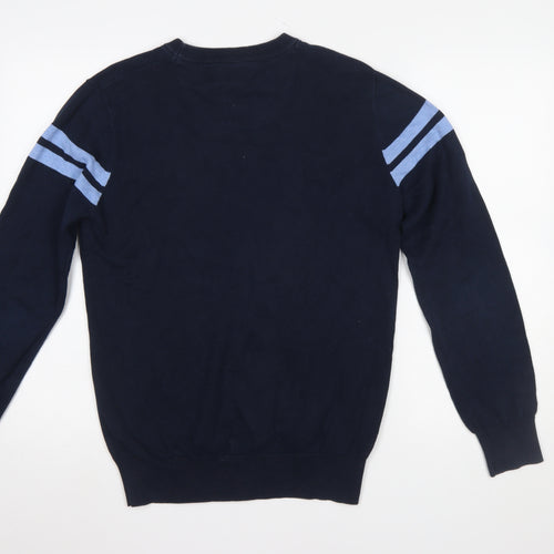Devil's Advocate Men's Blue Cotton Embroidered Bee Jumper Size M