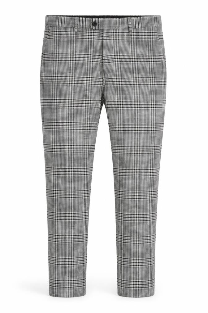 Front view of Gianni Feraud Men's Grey Check Slim Trousers Size 34W 32L