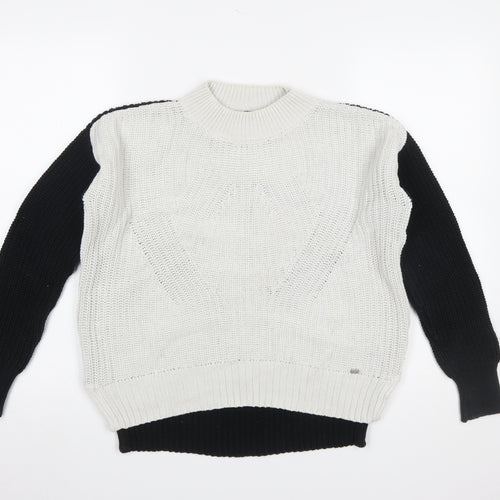 Superdry Women's Black White Cotton Knit Jumper XS Crew Neck