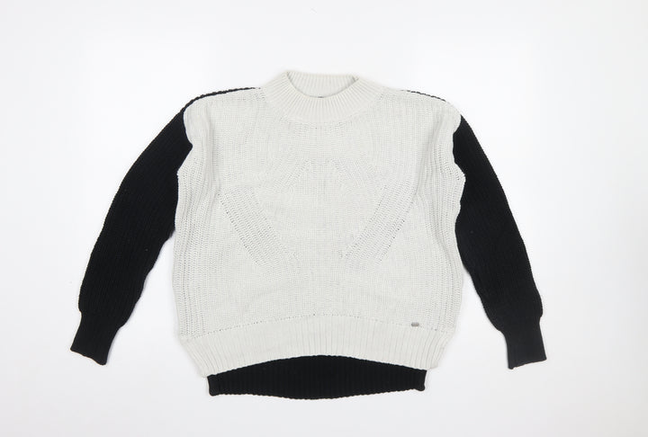 Superdry Women's Black White Cotton Knit Jumper XS Crew Neck