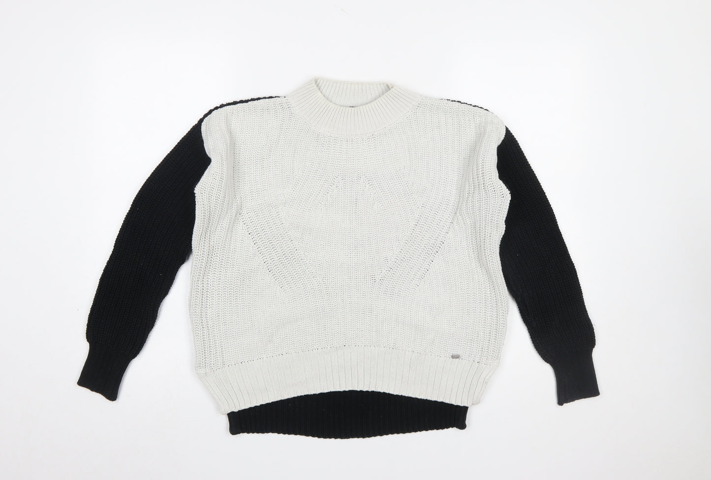 Superdry Women's Black White Cotton Knit Jumper XS Crew Neck