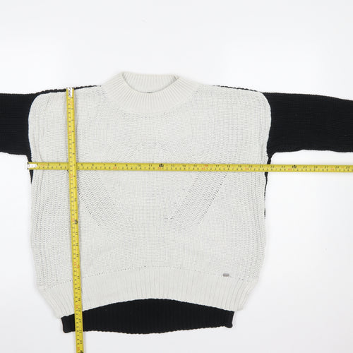 Superdry Women's Black White Cotton Knit Jumper XS Crew Neck
