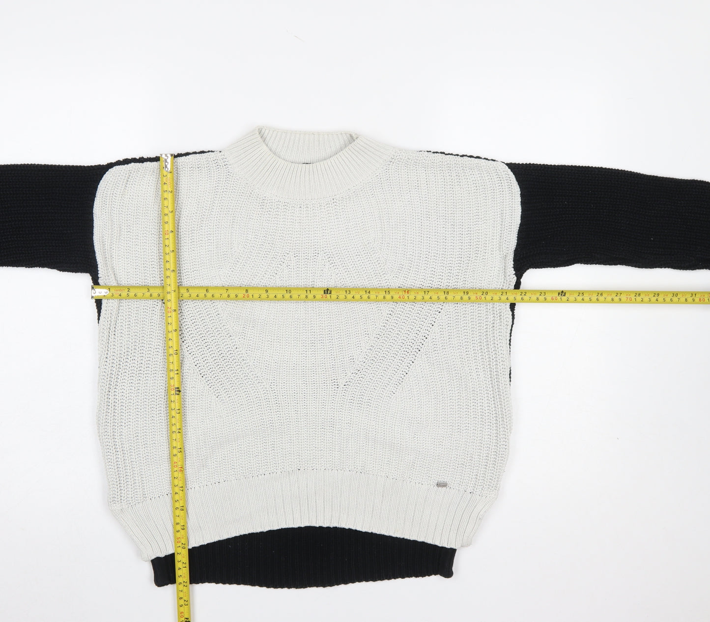 Superdry Women's Black White Cotton Knit Jumper XS Crew Neck