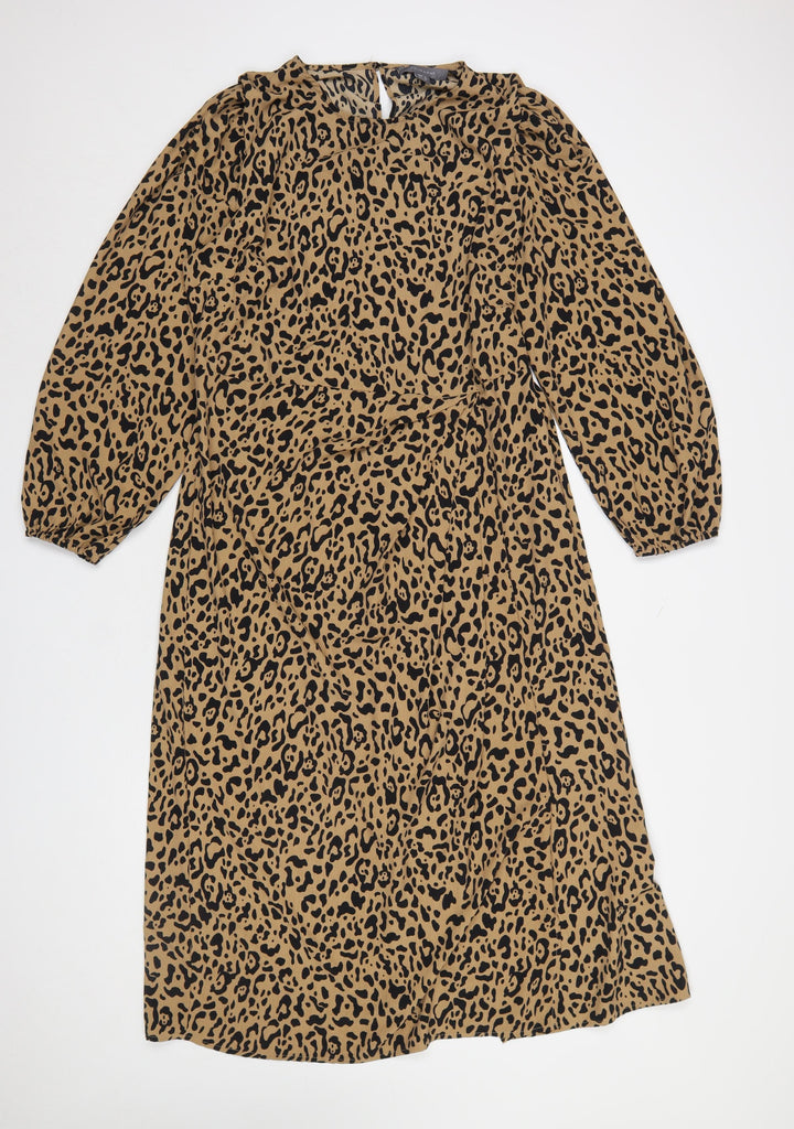 Primark Women's Brown Leopard Print Shift Dress Size 16