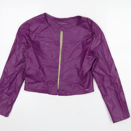Kate & Pippa Women’s Purple Faux Leather Cropped Jacket M