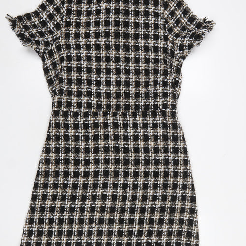 Primark Women Black Tweed Check Short Sleeve Shift Dress UK 14