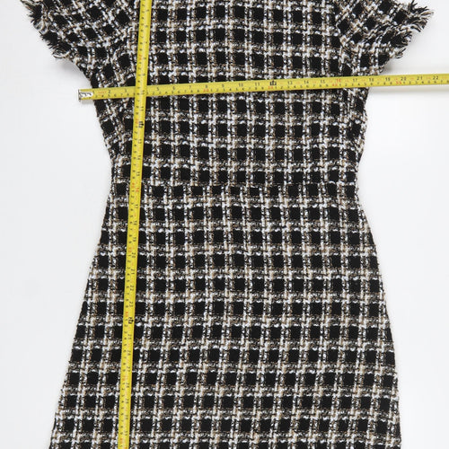 Primark Women Black Tweed Check Short Sleeve Shift Dress UK 14