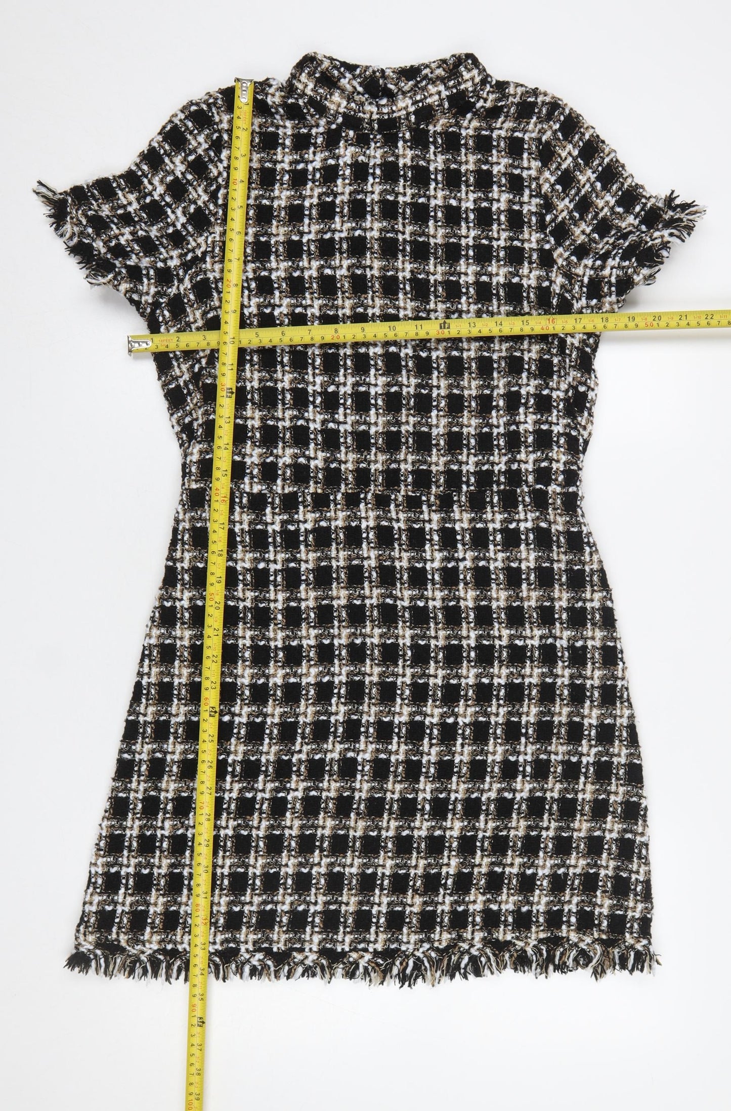 Primark Women Black Tweed Check Short Sleeve Shift Dress UK 14