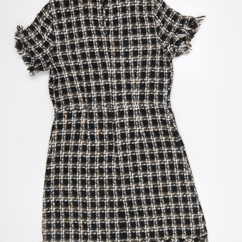 Primark Women Black Tweed Check Short Sleeve Shift Dress UK 14