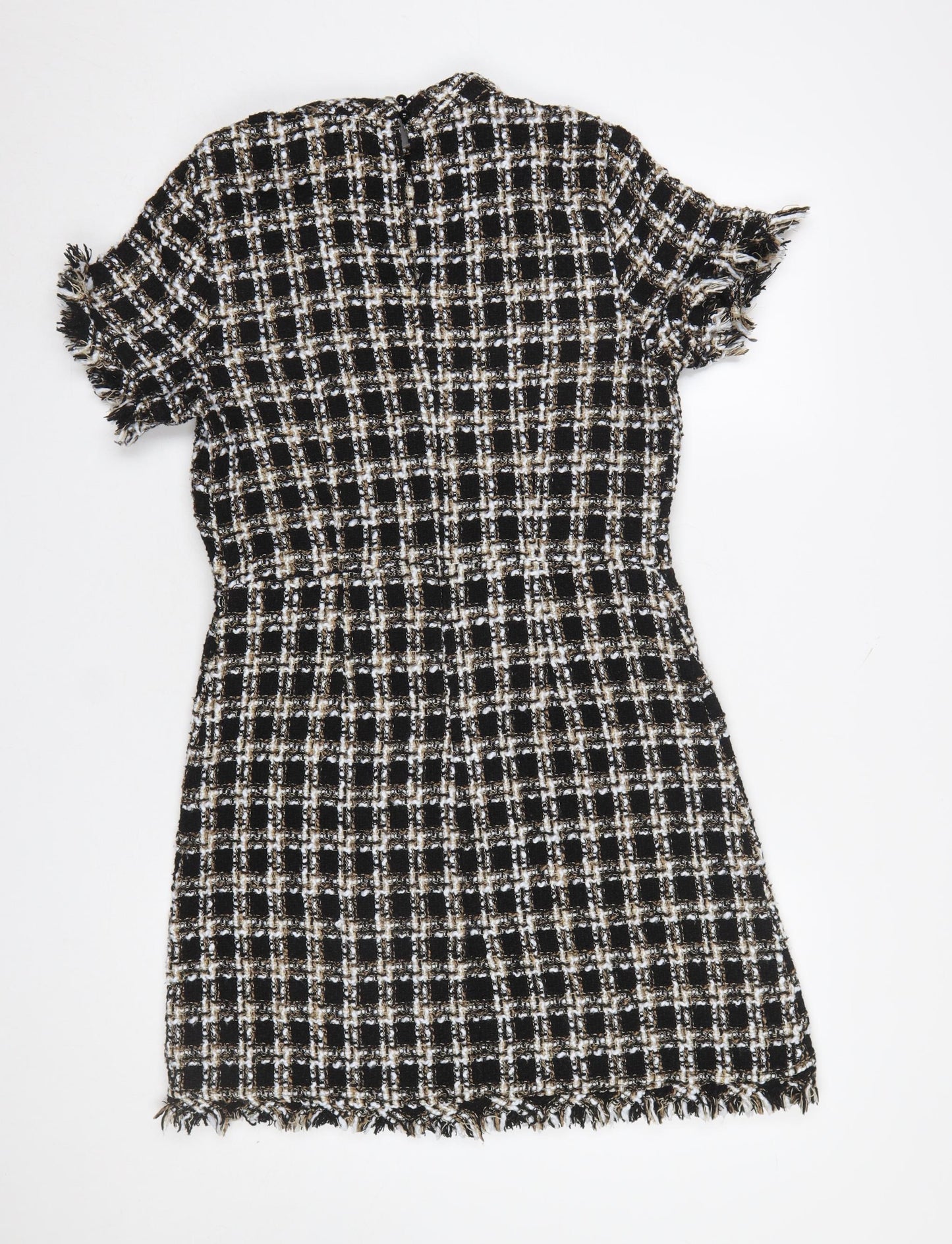 Primark Women Black Tweed Check Short Sleeve Shift Dress UK 14