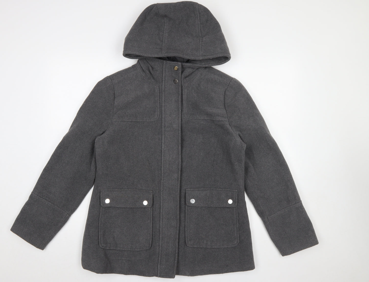 Atmosphere Women Grey Hooded Wool Blend Parka Coat Size 12