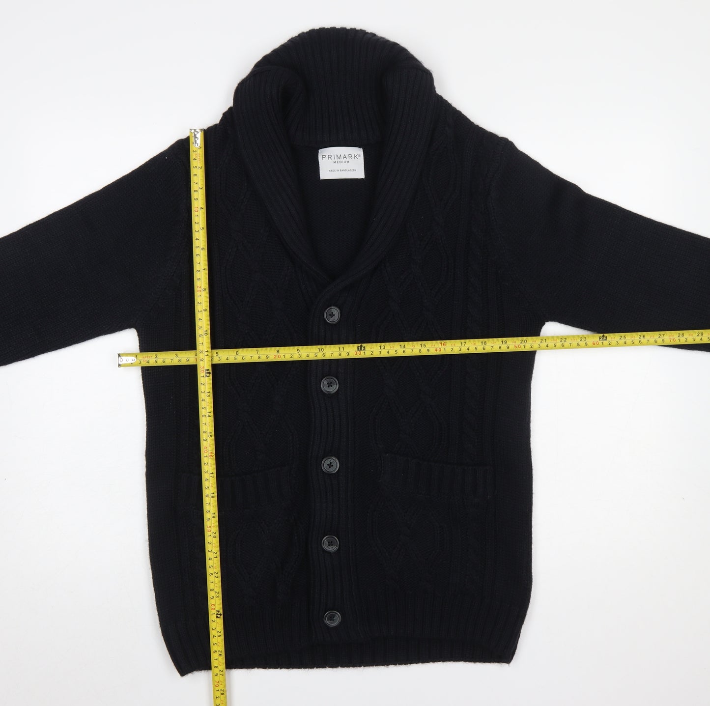 Primark Men's Black Medium Cable-Knit Shawl Collar Cardigan