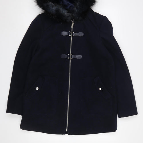 New Look Women's Blue Faux Fur Hooded Mid-Length Coat UK 12