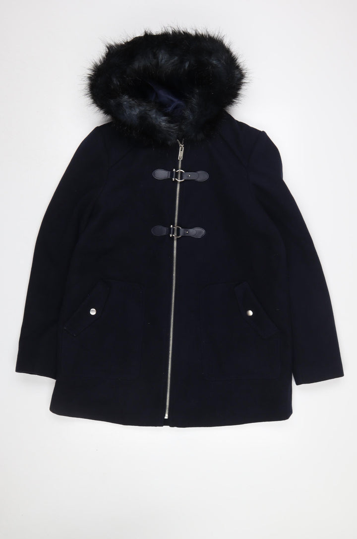 New Look Women's Blue Faux Fur Hooded Mid-Length Coat UK 12