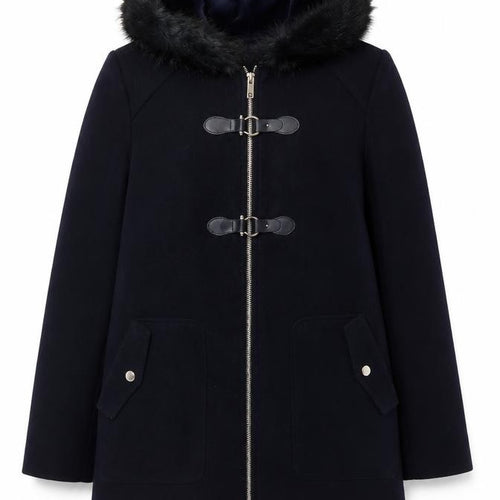 New Look Women's Blue Faux Fur Hooded Mid-Length Coat UK 12