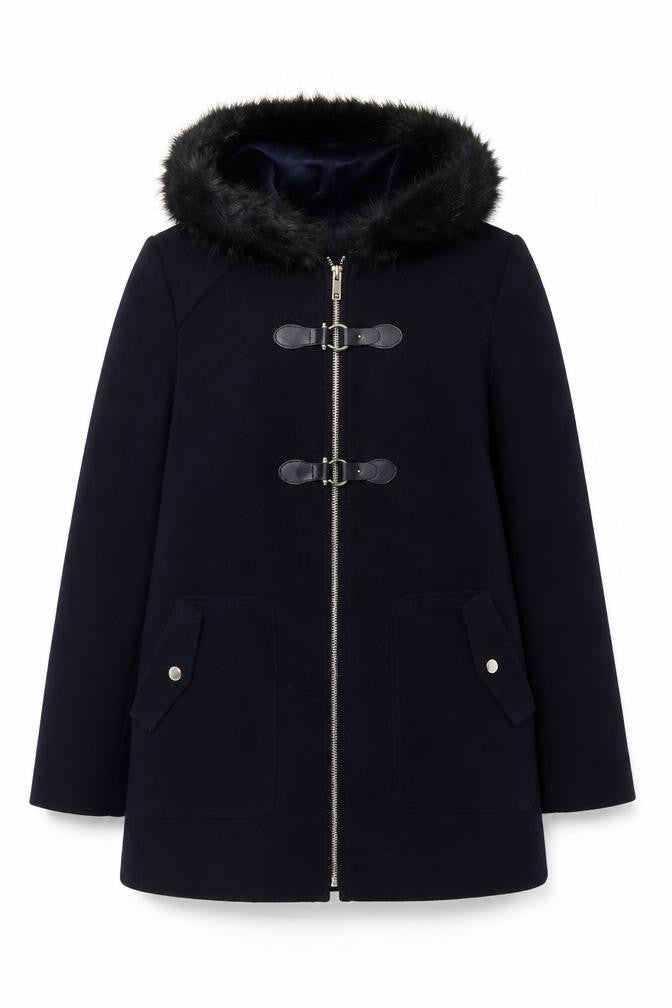 New Look Women's Blue Faux Fur Hooded Mid-Length Coat UK 12