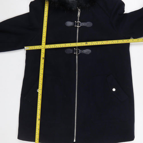New Look Women's Blue Faux Fur Hooded Mid-Length Coat UK 12
