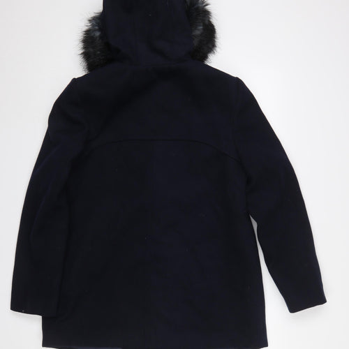 New Look Women's Blue Faux Fur Hooded Mid-Length Coat UK 12