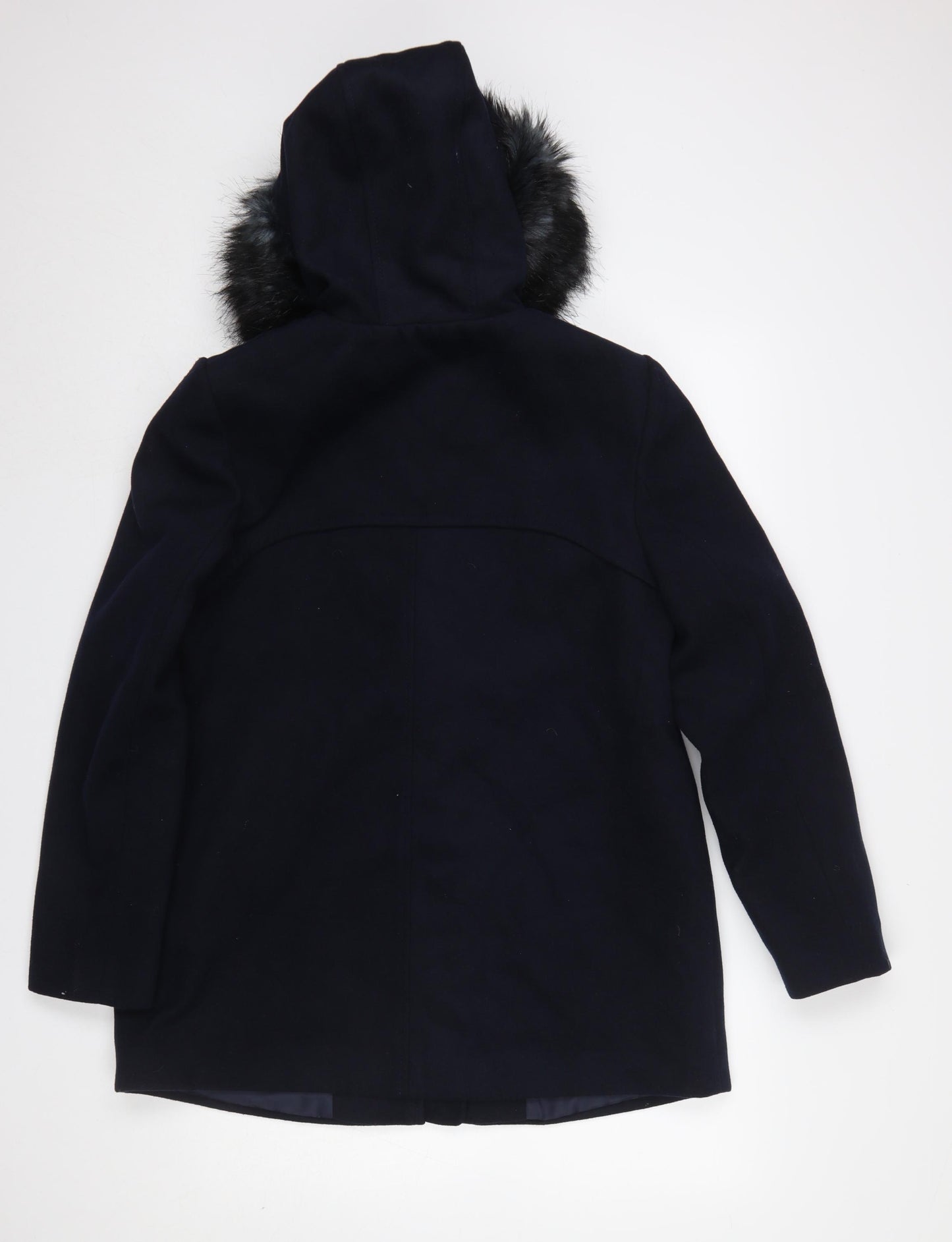 New Look Women's Blue Faux Fur Hooded Mid-Length Coat UK 12