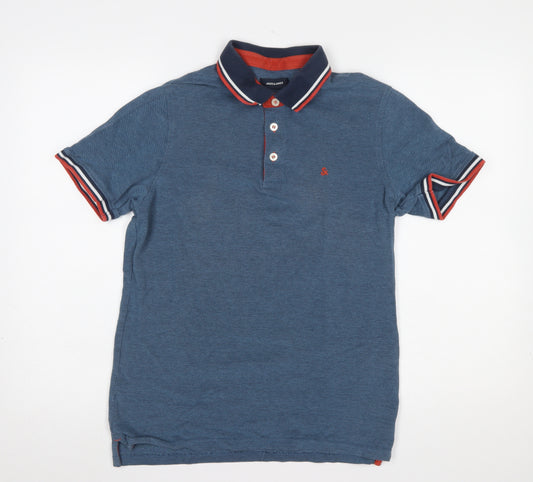 Jack & Jones Men's Blue Polo Shirt Size M Cotton Casual Top