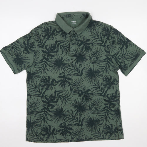 Dunnes Stores Men’s Green Tropical Print Cotton Polo Shirt M Regular Fit