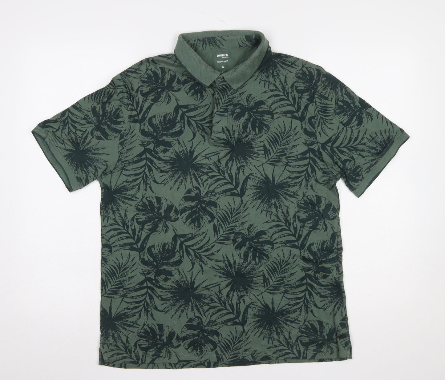 Dunnes Stores Men’s Green Tropical Print Cotton Polo Shirt M Regular Fit