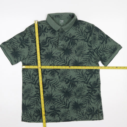 Dunnes Stores Men’s Green Tropical Print Cotton Polo Shirt M Regular Fit