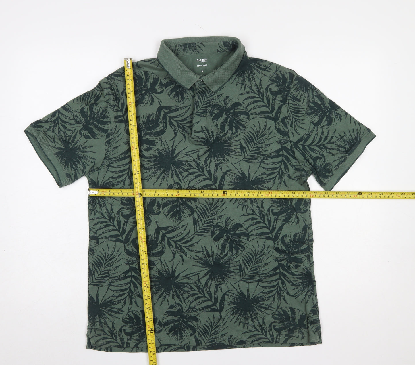 Dunnes Stores Men’s Green Tropical Print Cotton Polo Shirt M Regular Fit