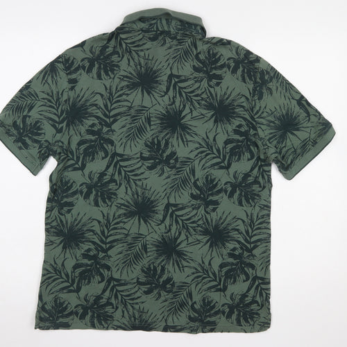 Dunnes Stores Men’s Green Tropical Print Cotton Polo Shirt M Regular Fit