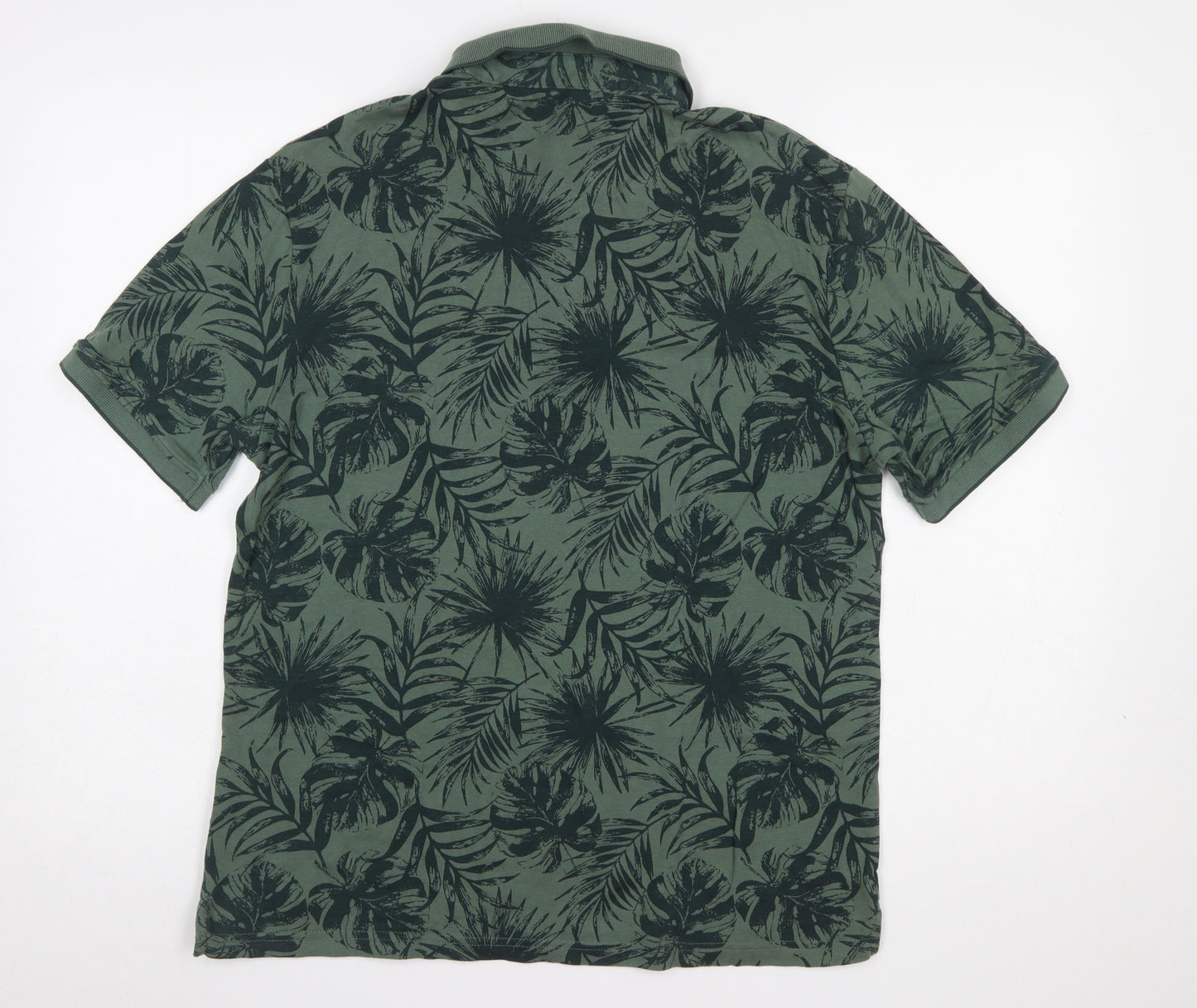 Dunnes Stores Men’s Green Tropical Print Cotton Polo Shirt M Regular Fit