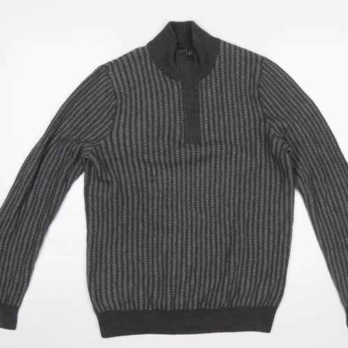 Marks and Spencer Men’s Grey Cotton 1/4 Zip Jumper Size S Regular Fit