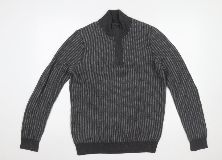 Marks and Spencer Men’s Grey Cotton 1/4 Zip Jumper Size S Regular Fit