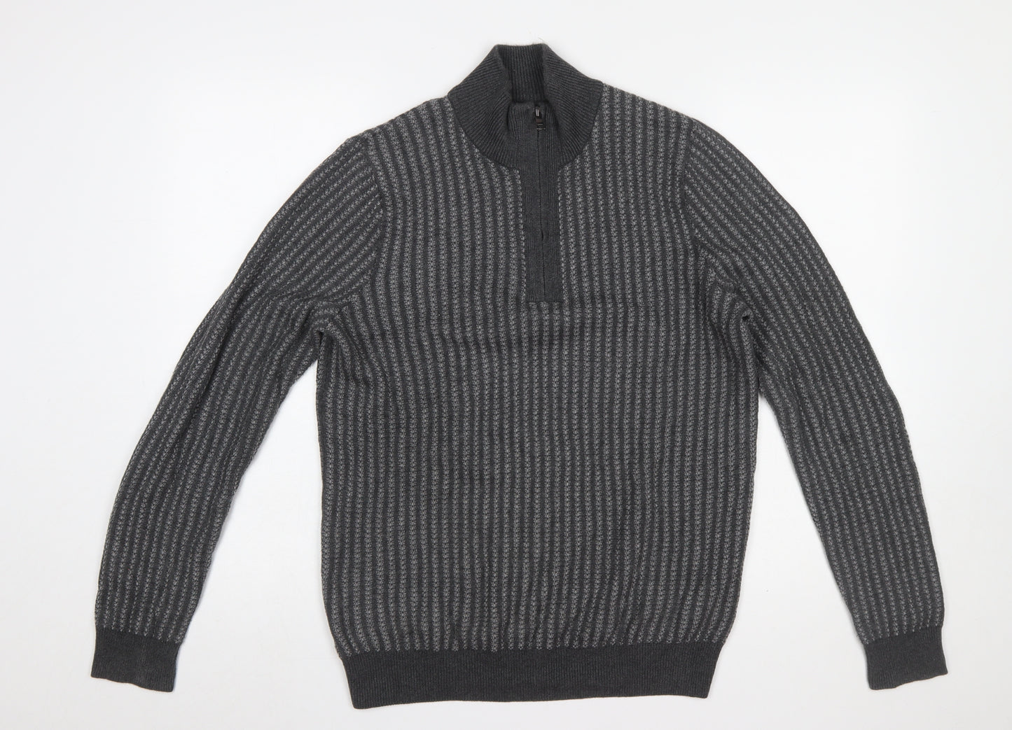 Marks and Spencer Men’s Grey Cotton 1/4 Zip Jumper Size S Regular Fit