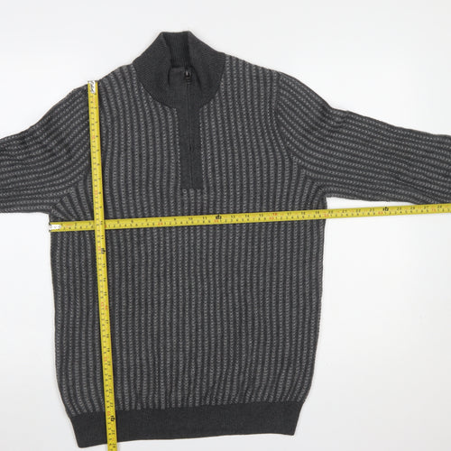 Marks and Spencer Men’s Grey Cotton 1/4 Zip Jumper Size S Regular Fit