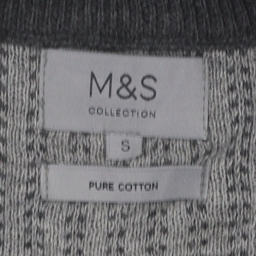 Marks and Spencer Men’s Grey Cotton 1/4 Zip Jumper Size S Regular Fit
