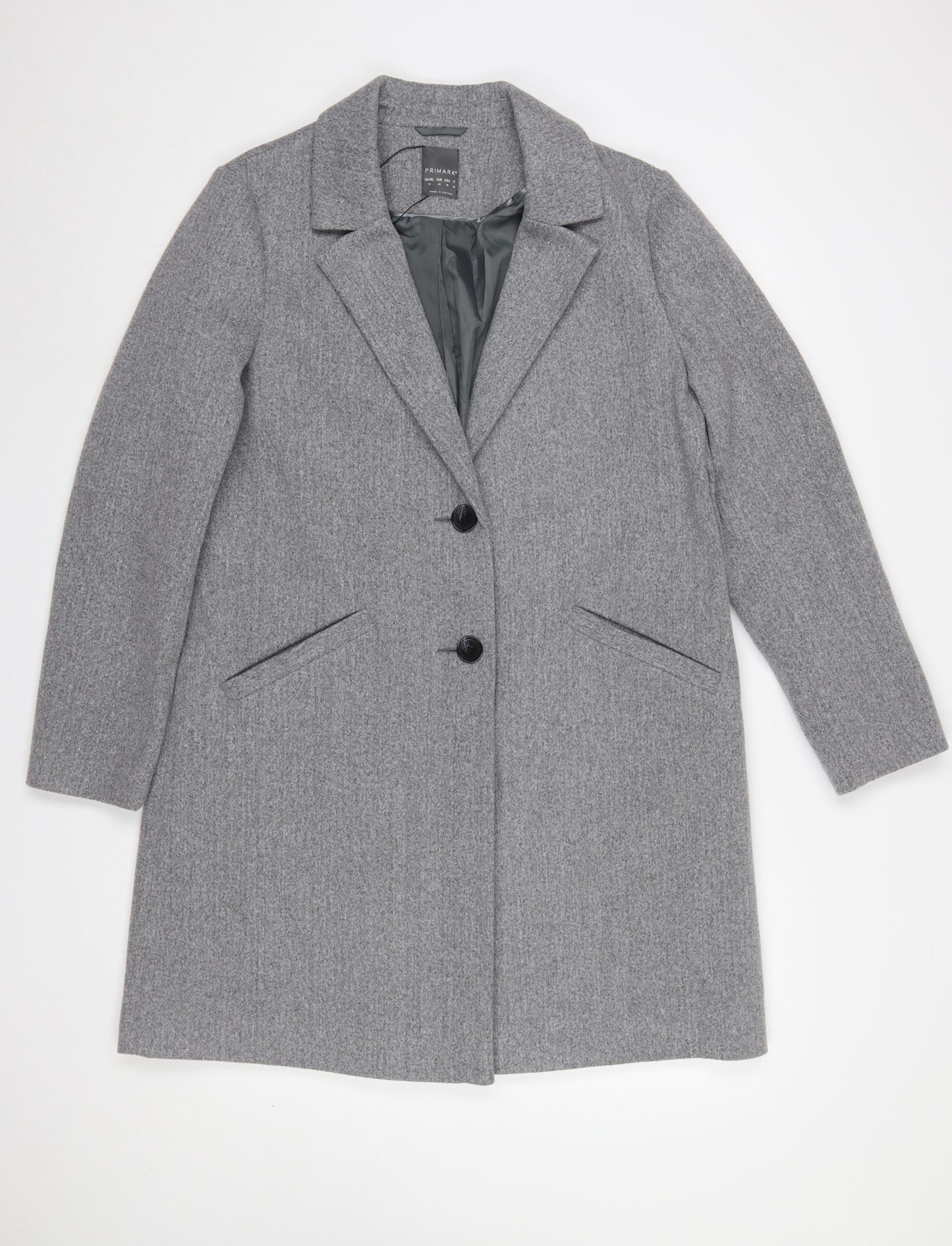 Primark Women Grey Long Overcoat Size 14 Classic Style