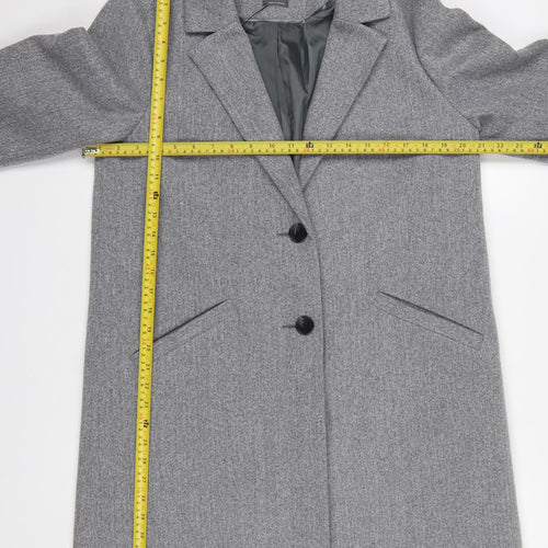 Primark Women Grey Long Overcoat Size 14 Classic Style