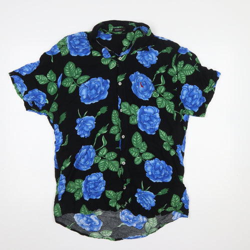 Reserva Men's Black Blue Floral Short Sleeve Button-Up Shirt M