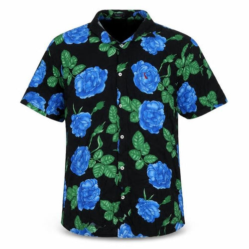 Reserva Men's Black Blue Floral Short Sleeve Button-Up Shirt M