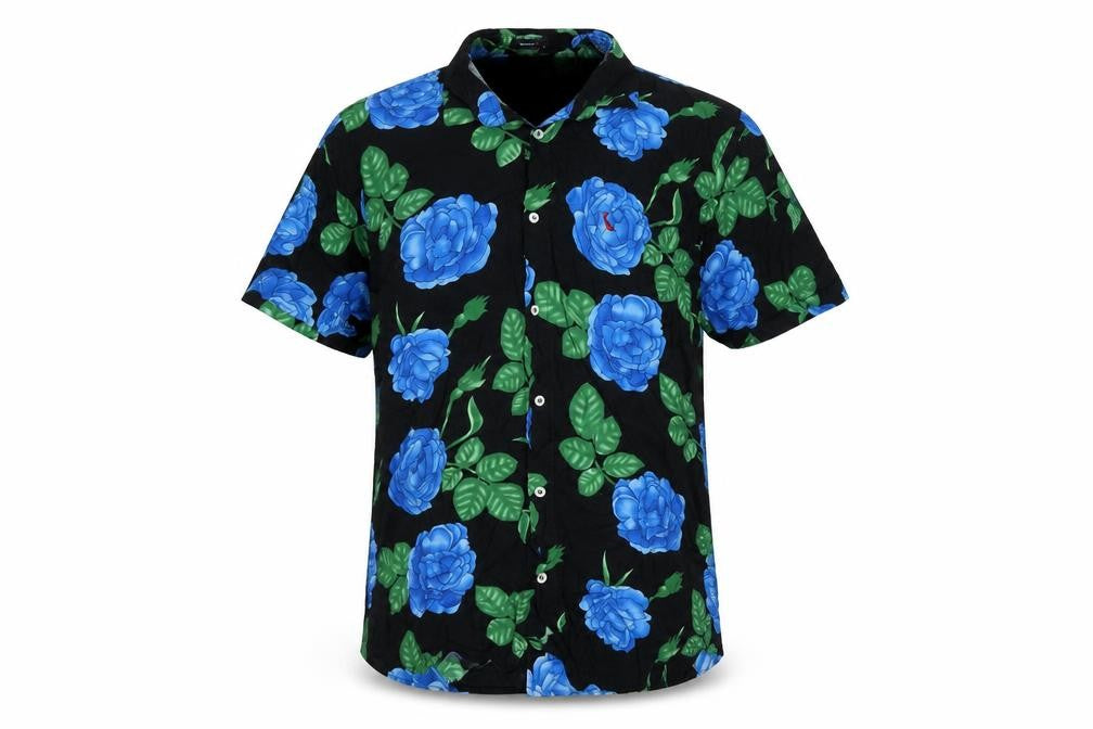 Reserva Men's Black Blue Floral Short Sleeve Button-Up Shirt M