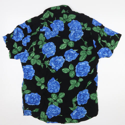 Reserva Men's Black Blue Floral Short Sleeve Button-Up Shirt M